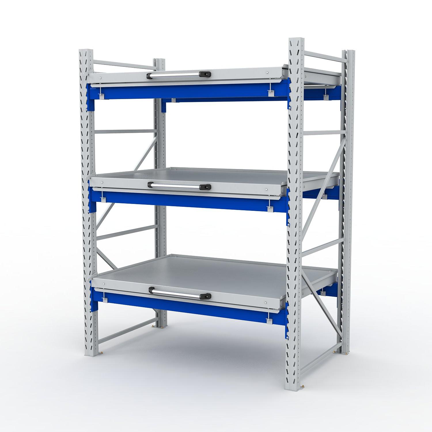 ER-00023396 Стеллаж с выкатными платформами S-HEAVY 1000/1300 (3 яруса хранения)