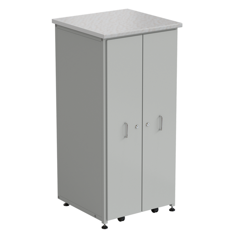 56.0187.10.04-01 Шкаф 2 выдвижные вертикальные секции 640x630x1350 ламинат белый, серый металл